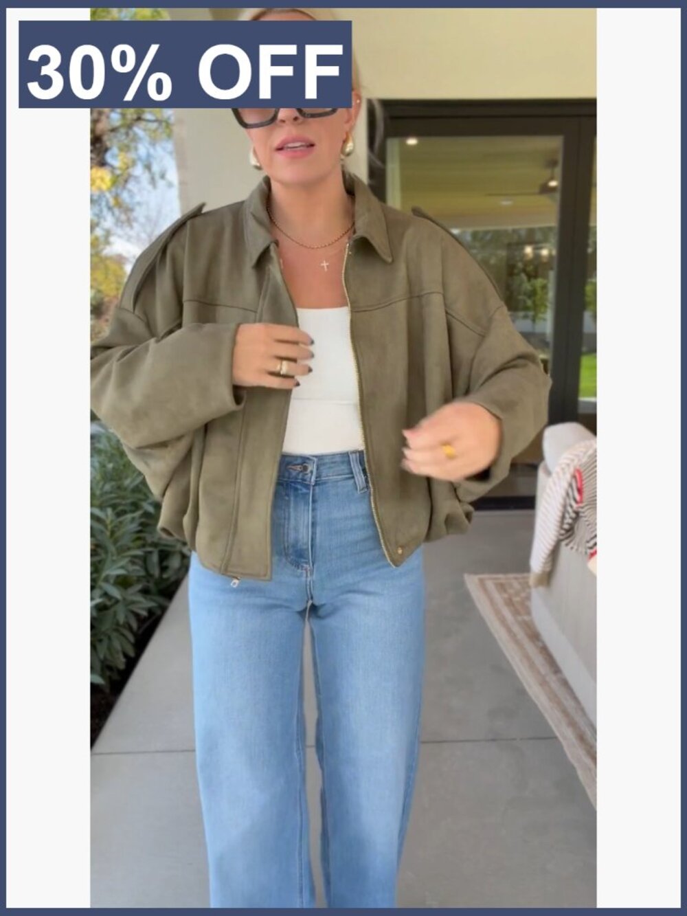 Faux Suede Bomber Jacket Oversized Batwing Long Sleeve Zip Up Cropped Streetwear - Picture 7 of 7